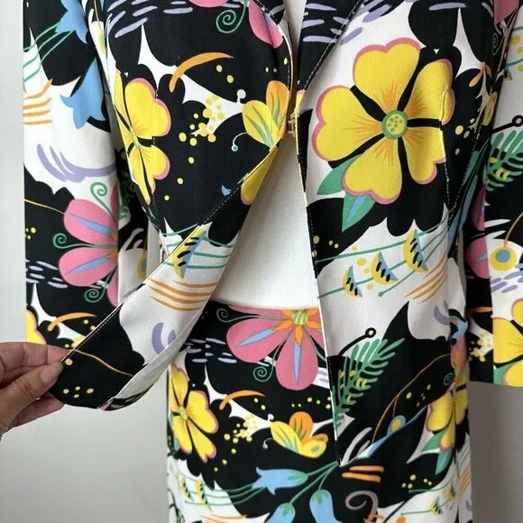 Rare Vintage Alberto Makali for Cache Floral Print Jacket and Skirt Suit 4/6